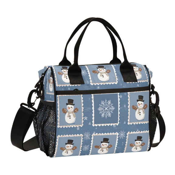 Large Insulated Lunch Bags for Women Men Leakproof Thermal Meal Lunch Tote Bag for Office Work Picnic Travel Smiling Snowmen Wearing Black Hats 9L