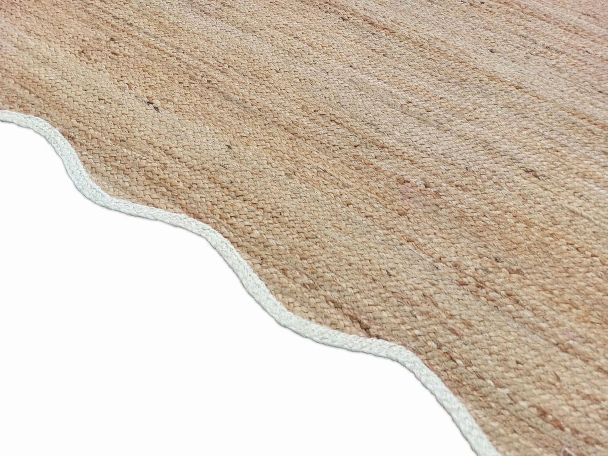 KLAVATE Natural Jute Hand Braided Scalloped Wave Edge Farmhouse Jute Rug