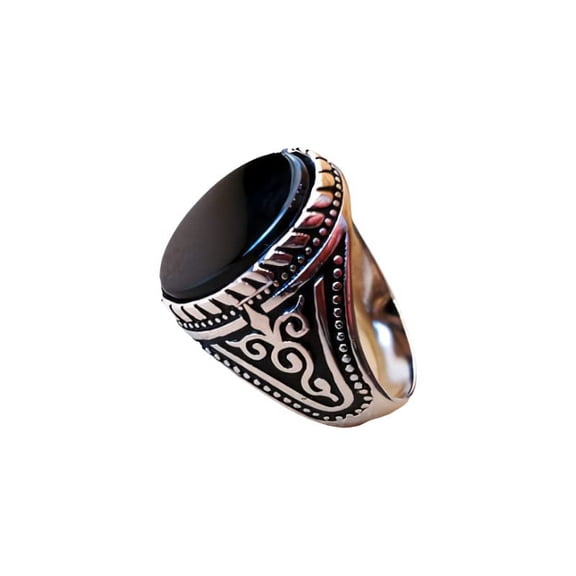 Black Onyx Mans Ring, Natural Flat Black Onyx Ring, Silver Jewelry, 925 Silver Ring, Birthday Gift, Heavy Mens Ring, Arabic Design, Ottoman Style Ring, Christmas, Turkey Mens Signet Ring