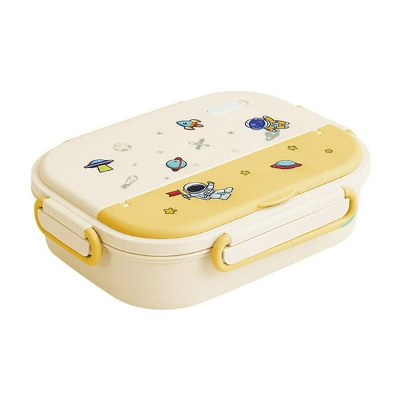 Yellow Kids Insulated Lunch Box Stainless Steel Compartment Tiffin Container With Soup Bowl Leak Proof Bento Box For School Picnic 10.4 Inches Length 1.63 Lb Weight