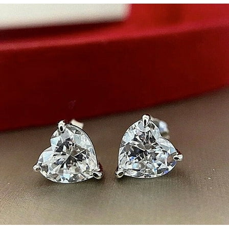 4CT Heart Cut Lab Created Diamond Women's Stud Earrings 14K White Gold Plated