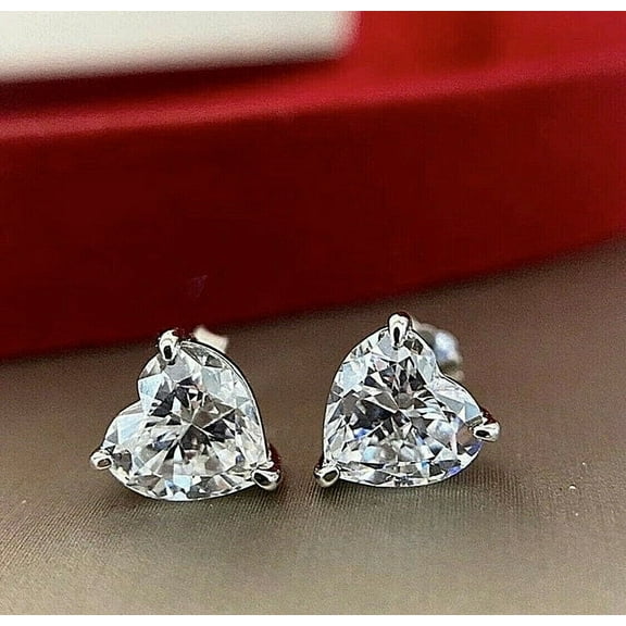 4CT Heart Cut Lab Created Diamond Women's Stud Earrings 14K White Gold Plated