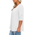 thumbnail image 3 of Vivianyo HD Women's Pleated Square Neck Tunic Top, Roll Tab 3/4 Sleeve Loose Flowy Blouse for Women, Fall Casual Tops for Daily Errands, Sizes L-5XL, 3 of 8