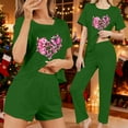 thumbnail image 2 of asdoklhq Silk Pajamas for Women 3PCS Women's Home Casual Pants Short Sleeves Tops and Shorts Pajamas Set Green XS, 2 of 8