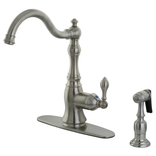Gourmetier American Classic Single-Handle Kitchen Faucet With Brass Sprayer - Brushed Nickel Finish 5 thumbnail image
