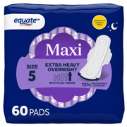 Equate Overnight Maxi Pads with Flexi-Wings, Extra Heavy Overnight Absorbency, Size 5, 60 Count