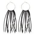 thumbnail image 2 of Boho Handmade Tassel Long Fringe Silver Bead Hoop Earring Dangle Leather Jewelry, 2 of 7