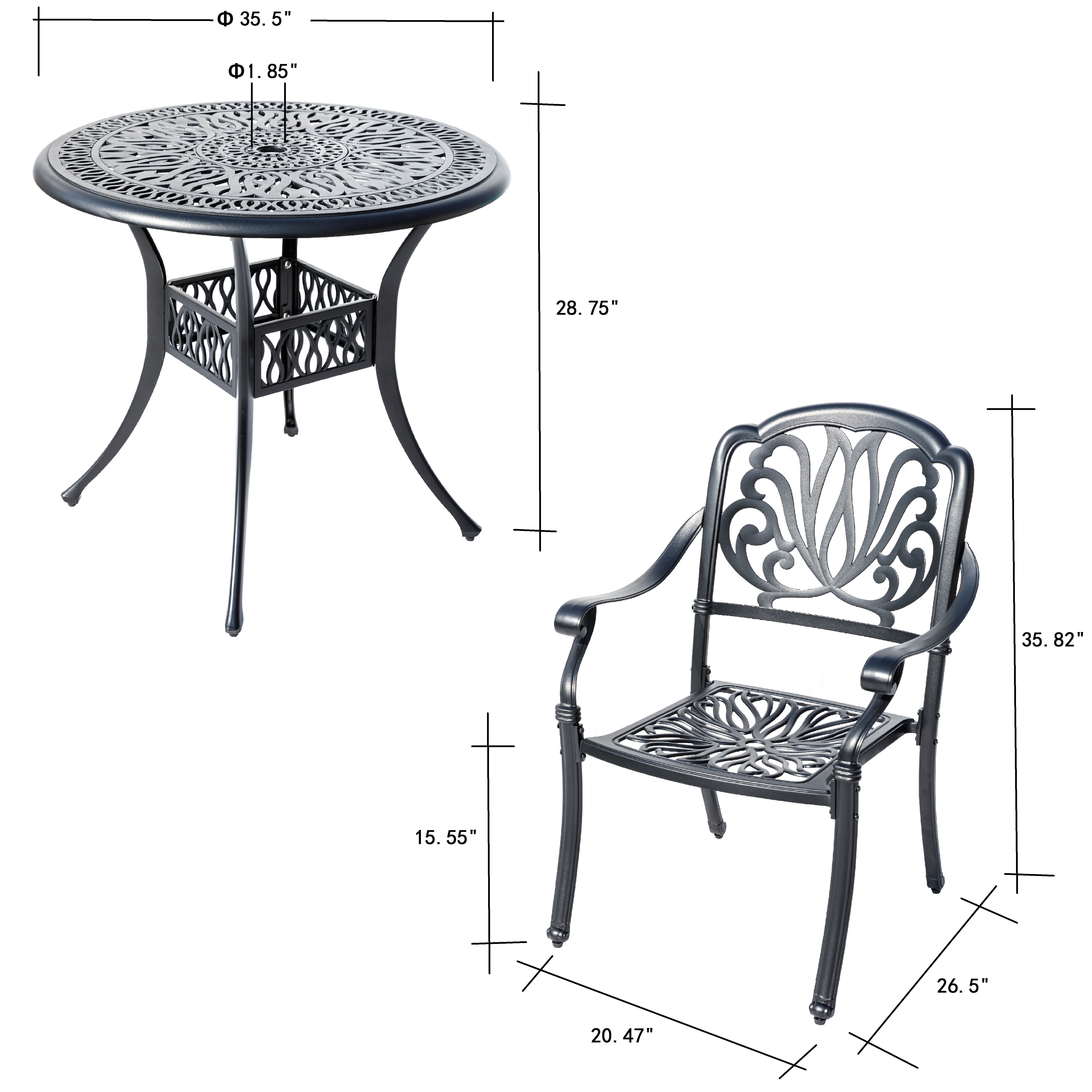 Sleek Black Bistro Bliss Collection- Elegant Cast Aluminium Patio Set