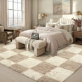 thumbnail image 2 of BERTHMEER 5'x8' Washable Shag Area Rugs for Living Room Bedroom Dinning Room Fluffy Checkered Soft Modern Plush Soft Rugs Carpets, Beige, 2 of 8
