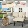 thumbnail image 4 of 3 Pcs Patio Furniture Set,PE Rattan Wicker Outdoor Sectional Couch with Detachable Chaise Lounge, Washable Cushions & Round Coffee Table for Backyard, Porch,Deck,Beige, 4 of 7