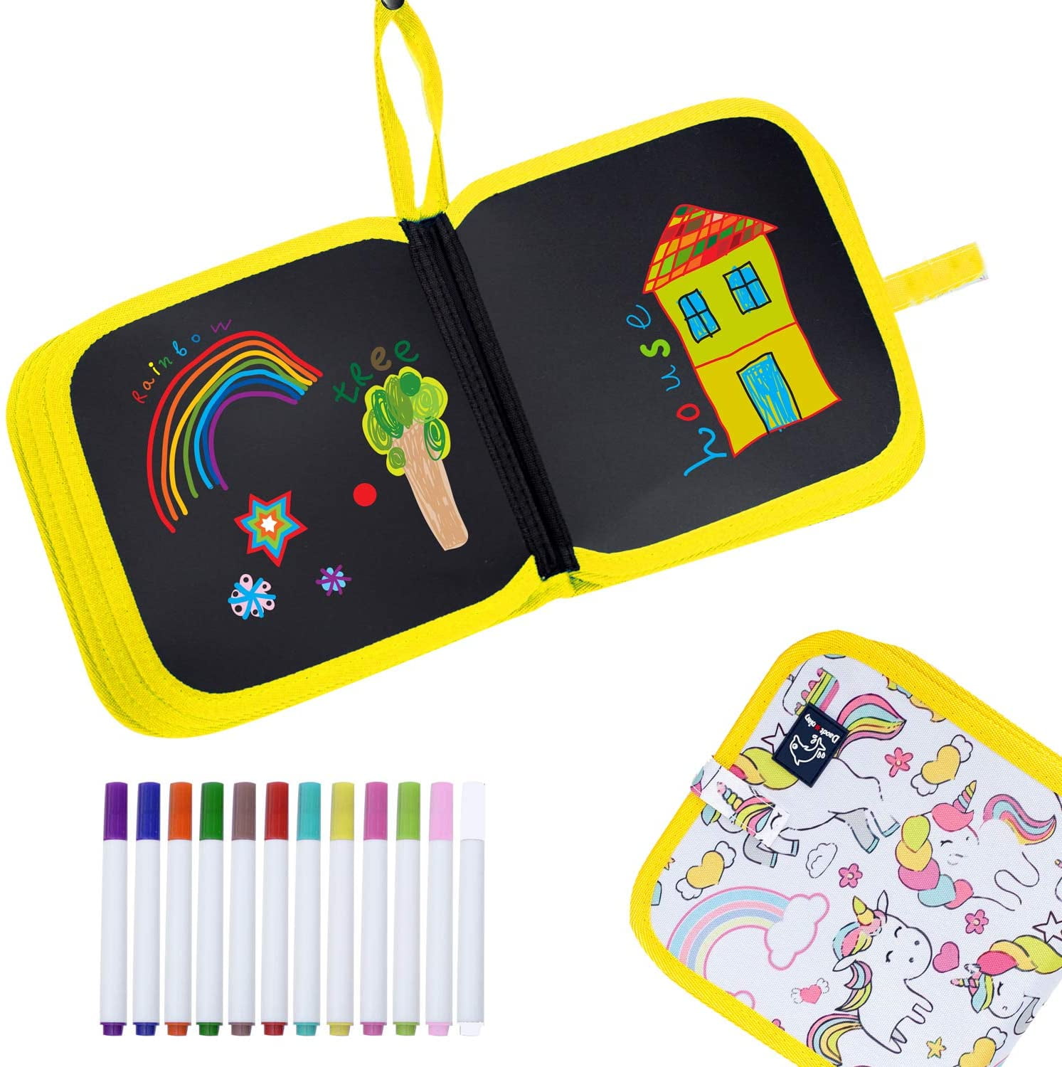 Erasable Doodle Book,Double-Sided Kids' Drawing Writing Boards with 12 Colored Erasable Pens,Portable Kids' Writing Drawing Board Toy for Boys Girls Gift Age 2 3 4 5 6 7 8 Year Old Bear