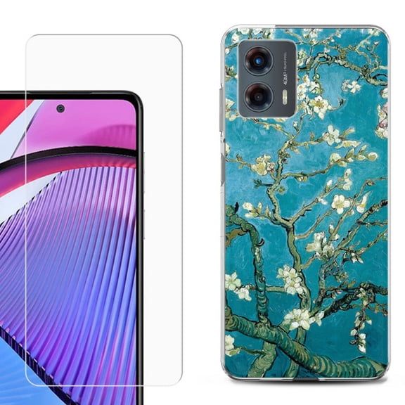 OneToughShield ® Compatible with Motorola Moto G 5G 2023, Shockproof Phone Case, with Tempered Glass Screen Protector - Almond Blossom