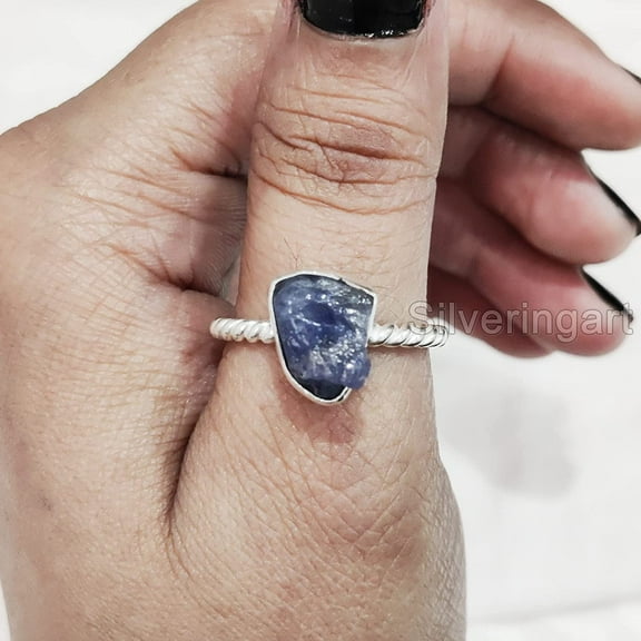 Natural Tanzanite Ring, Rough Tanzanite Gemstone Ring, December Birthstone, Twisted Band, 925 Sterling Silver, Womens Ring, Christmas, Thanksgiving, Handmade, Statement Jewelry, Rough Gemstone Jewelry