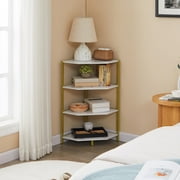 VECELO 4-Tier Corner Shelf, Freestanding Corner Shelves Display Shelf with Metal Frame, Corner Bookshelf/Open Corner Plant Stand for Small Space, Home Office, Living Room, Bedroom, Gold