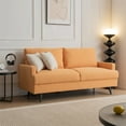 thumbnail image 2 of 64" Accent Sofa, Modern Linen Upholstered Twin Size Loveseat Sofa Couch with 2 Pillows and Metal Legs, Mid-Century Comfy 2-Seater Sofa with Padded Cushion and Armrest for Living Room Bedroom, Yellow, 2 of 7
