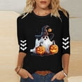 thumbnail image 4 of sdhkgrrt Women Plus Size Halloween Graphic Tops 3/4 Sleeve Round Neck Ghost Print Pullover Cute Casual Tunic Shirt Fall Autumn Outfits Clothes, Black 2XL, 4 of 5