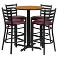 thumbnail image 3 of BizChair 30'' Round Natural Laminate Table Set with X-Base and 4 Ladder Back Metal Barstools - Burgundy Vinyl Seat, 3 of 3