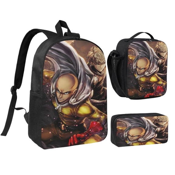 One punch man Three piece backpack set young backpack combination backpack lunch bag pencil case