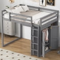 thumbnail image 4 of Harper & Bright Designs Full Loft Bed with Wardrobe and LED Lights, Wood Loft Bed Frame with Storage Shelves and Bookcase, Gray, 4 of 12