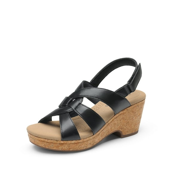 Women's Strappy Wedge Sandals with Elastic Sponge Midsole and Cork Heel