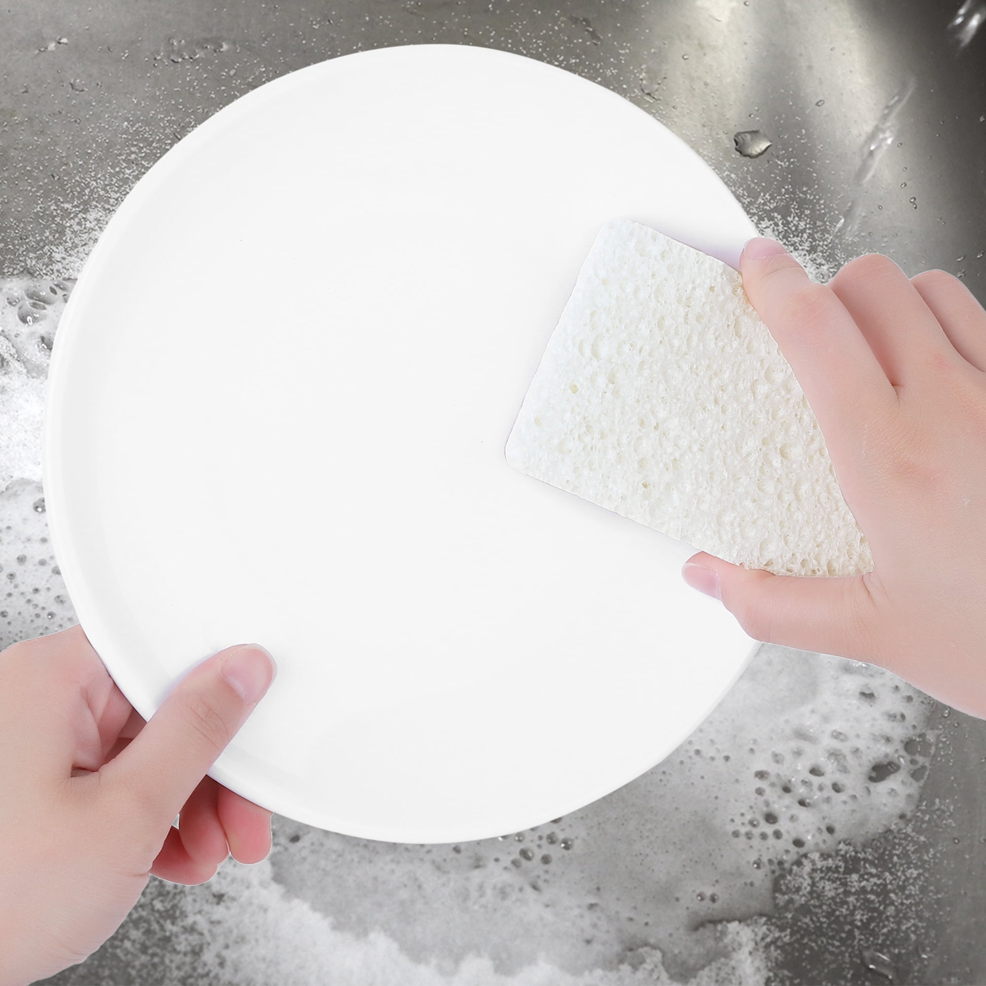 Unique Bargains Dual Sided Cleaning Sponges Kitchen Dishes Sponge White Brown 5 Pack
