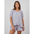 thumbnail image 4 of LMLYSoH Women Plaid Set, Short Sleeve Ruffled Shirt with Elastic Waist Shorts Summer Outfit, 4 of 9
