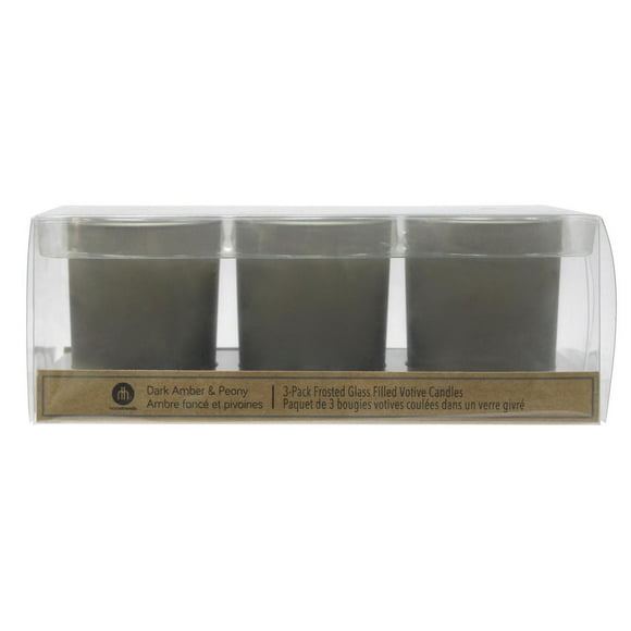 Hometrends Dark Amber & Peony Scented 3-Pack Frosted Glass Filled Votive Candles