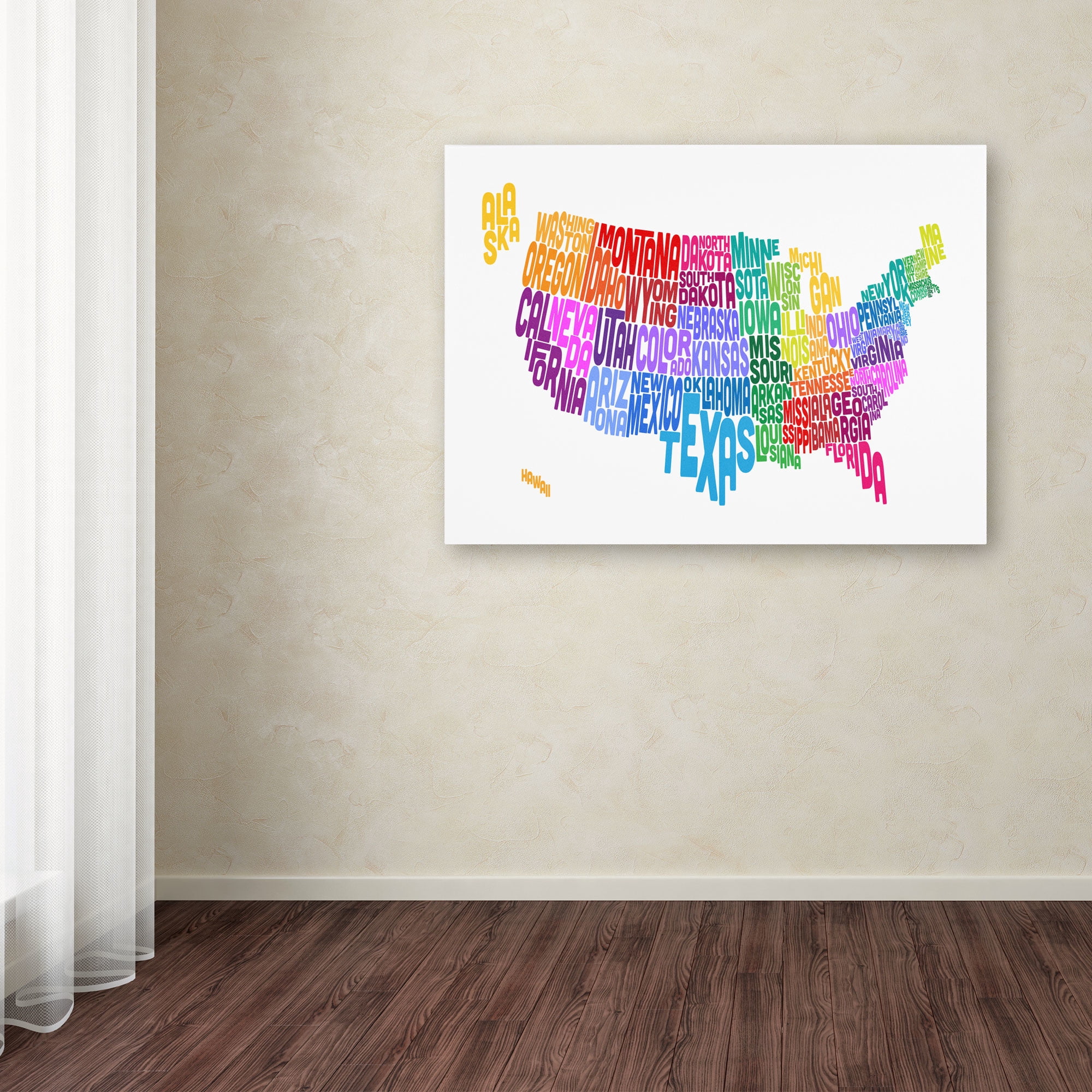 Trademark Art 'USA States Txt Map 3' Canvas Art by Michael Tompsett