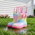 thumbnail image 6 of Xfvqtps Girls Rain Boots with Handles Colorful Rainbow Gradient Color Mid Calf Waterproof Non Slip Garden Shoes Outdoor EVA Rain Shoes, 6 of 9