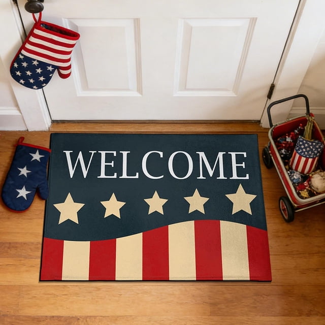 EGNMCR Bathroom Rugs, Rugs for Living Room, Area Rug Independence Day The US Floor Mat Patriotic Flag Patterns Foot Mat Patio Decorative Garden Flag Rugs Polyester Independence Day Floor Mats
