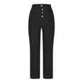 thumbnail image 6 of DDAPJ pyju Capri Pants for Women Cotton Linen Casual Summmer Pants High Waisted Straight Leg Pants Solid Basic Button Trousers with Pockets Sales of Today Black XXL, 6 of 7