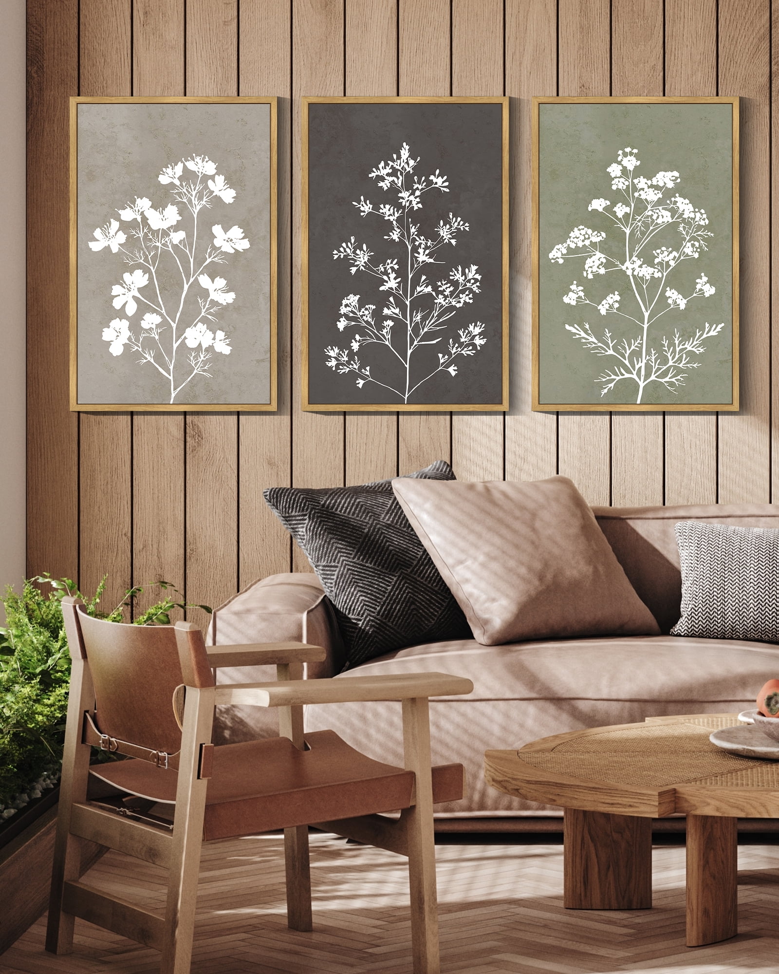 16x24in3pcs Natural Framed Flower Framed Wall Art Vintage Floral Minimalist Wall Hanging Decor for Office Farmhouse Colorful Botanical Prints Artwork