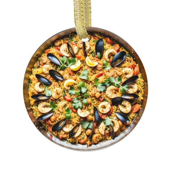 Paella Dish Cute Shrimp Oyster Stew Food Themed Double Sided Ceramic Foodie Novelty Holiday Christmas Xmas Ornament Gift (Flat Printed Design, NOT 3D)