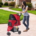 thumbnail image 2 of Gymax Foldable Pet Stroller Adjustable Cat Strolling Cart w/ Adjustable Canopy 3 Shock-absorbing Wheels Red, 2 of 10