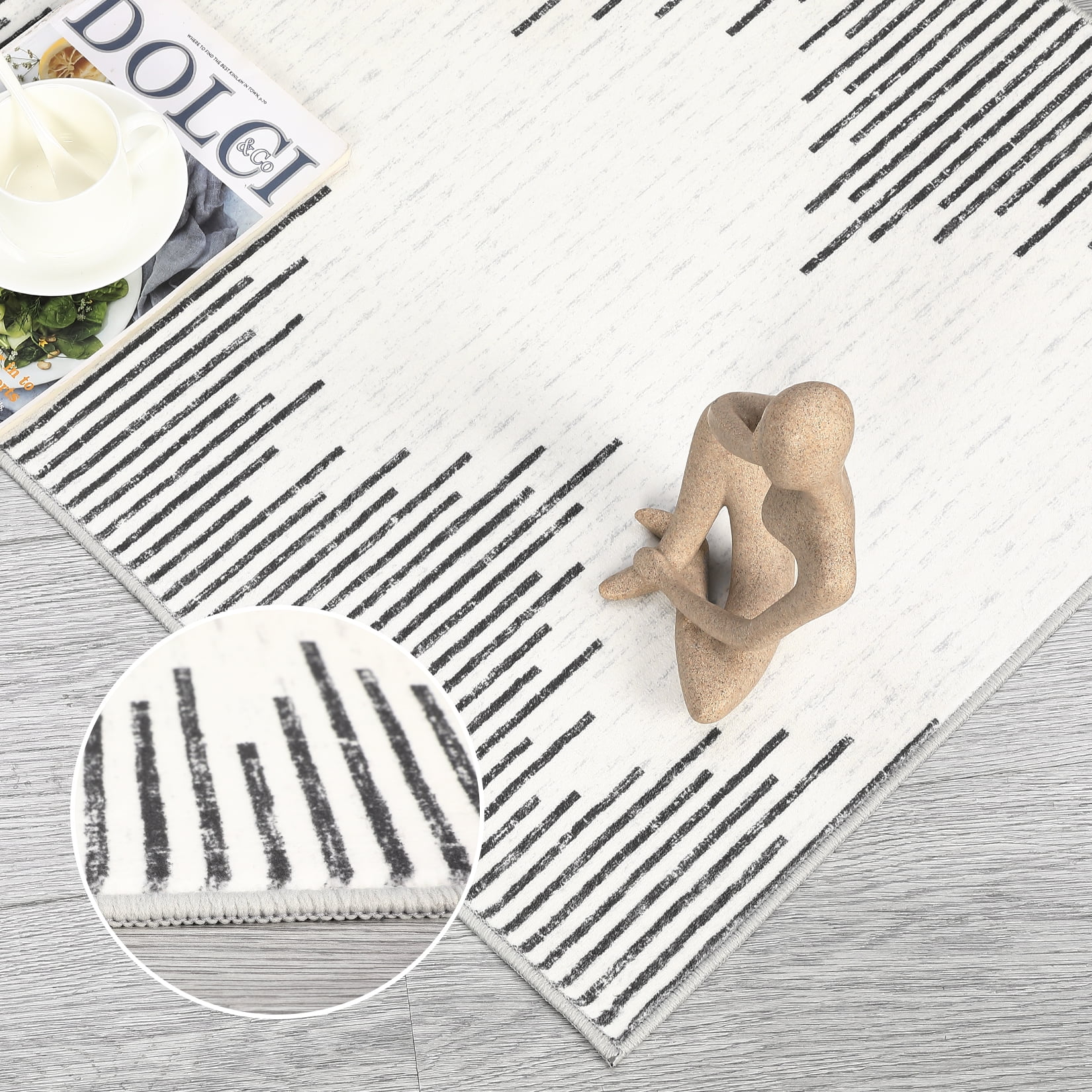 GlowSol 2' x 6' Washable Runner Rug Geometric Striped Rug Ruuner Soft Non Slip Bedroom Throw Carpet for Living Room, Beige