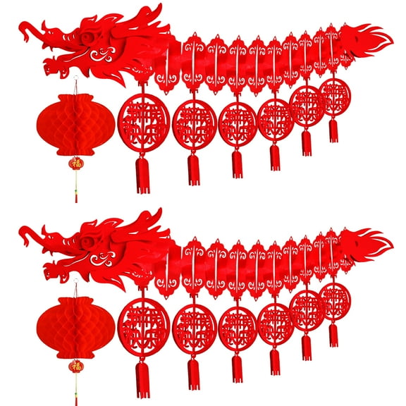 Bealkimm  Chinese New Year Dragon, 2PCS 3D Chinese New Year Dragon Ceiling Decorations and 2PCS Chinese Lanterns for Chinese New Year Decorations 2024