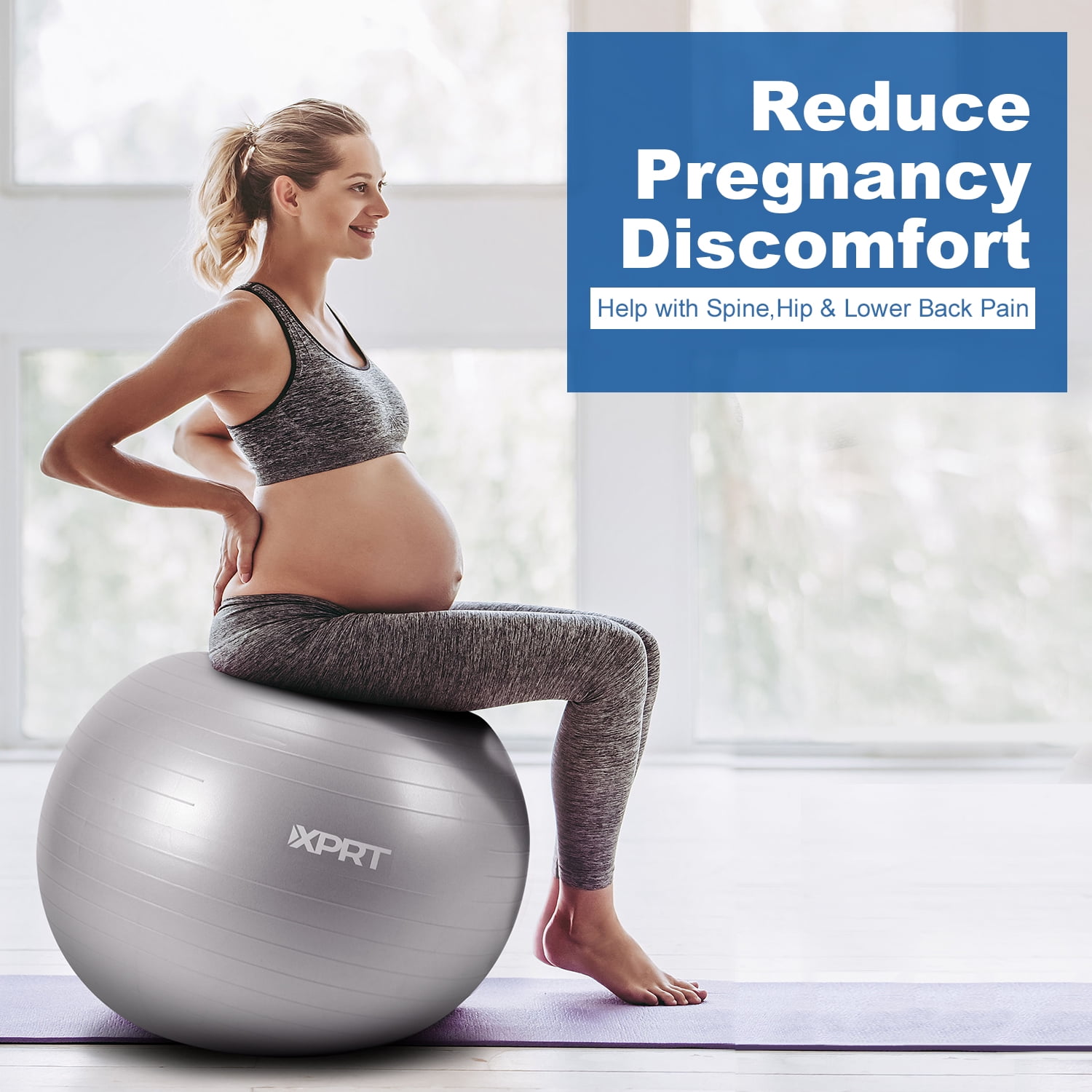 XPRT Fitness Exercise and Workout Ball, Yoga Ball Chair, Great for Fitness, Balance and Stability Extra-Thick with Quick Pump, Silver 75 cm