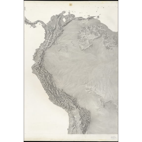 24"x36" Gallery Poster, cia terrain map of South America & Andes Mountains