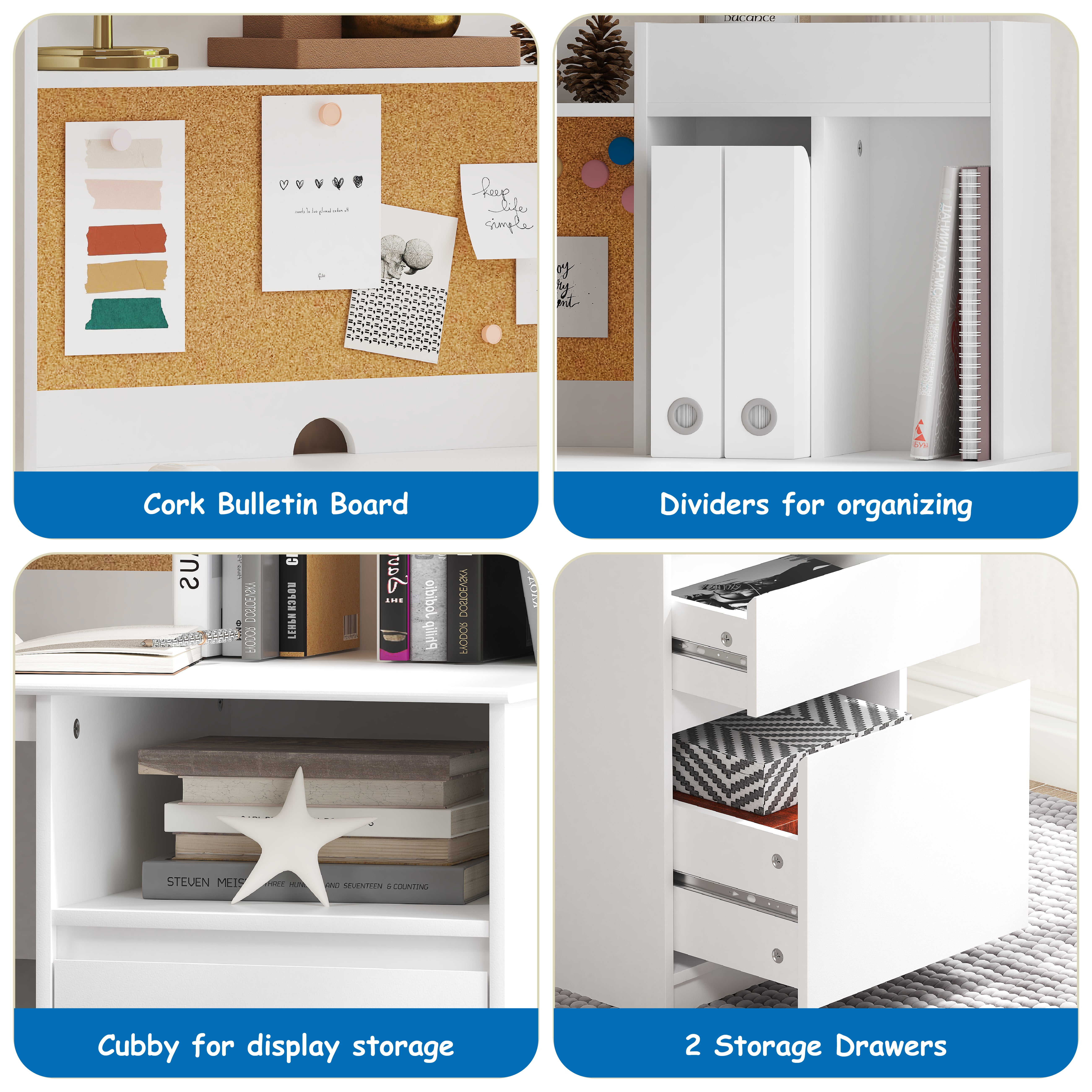 STAROUS Kids Study Desk and Chair Sets with Hutch and 2 Storage Drawers