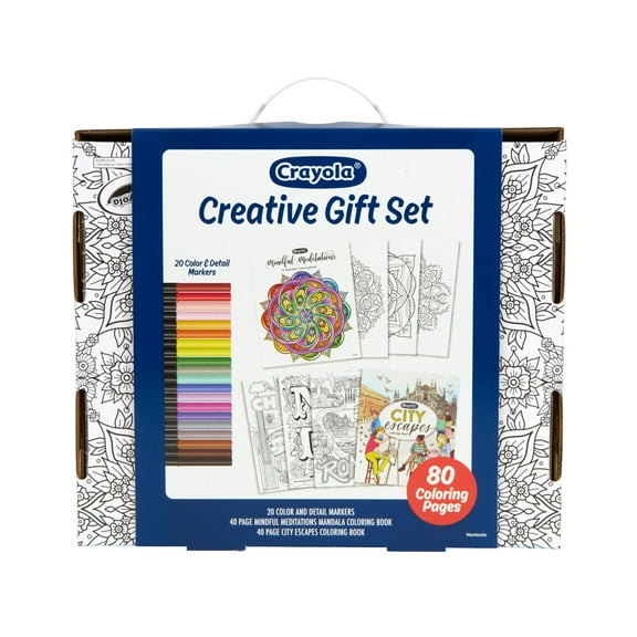 Crayola Creative Enthusiast Gift Set, 2 Adult Coloring Books and 20 Ct Premium Markers, Relaxing Activity, Arts and Crafts, Ages 8, 9, 10, 11