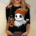 thumbnail image 2 of WTOBBY Women's Bat Element Print Round Neck 3/4 Sleeve Casual Top Halloween Themed Blouse for Fall Fashion and Seasonal Holiday Parties,Black L, 2 of 5