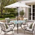 thumbnail image 2 of Round Outdoor Tablecloth with Umbrella Hole and Zipper, Nautical Coastal Tablecloth with Elastic Waterproof, Summer Beach Shell Coral Seaweed Blue Plaid Patio Table Covers for 45" - 54" Pool Tables, 2 of 9