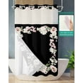 thumbnail image 2 of No Hook Shower Curtain with Snap in Liner, Flowers Plant Pink White Floral on Black Hotel Shower Curtains for Bathroom, Washable Shower Curtain Liner Set with Mesh Top Window, 54"x78", 2 of 6