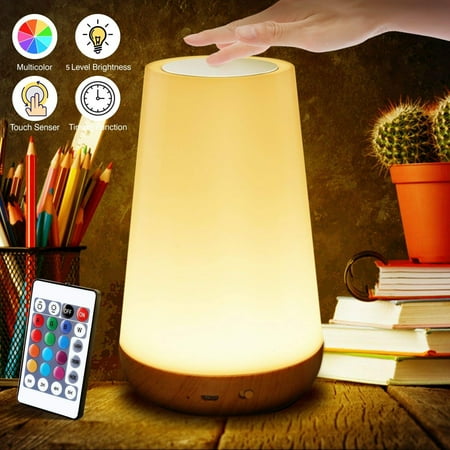 

Taipow Touch Table Lamp Rechargeable LED Night Light W Remote Control Color Change and Timer -Wood
