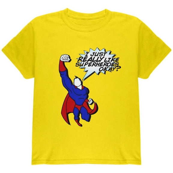 I Just Really Like Superheroes Okay? Youth T Shirt Yellow Youth X-SM