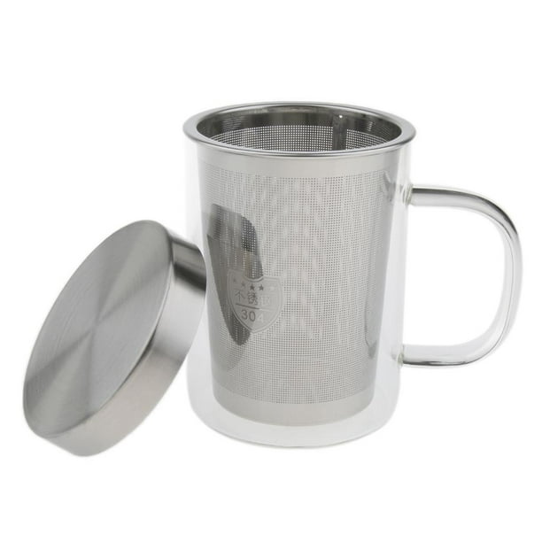Taza de té de vidrio transparente con tapa de de acero inoxidable para té suelto/bolsita de té Blanco kusrkot Tazas de agua con infusor
