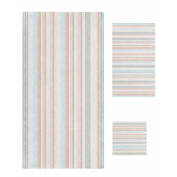 Colorful Striped Towel Set of 3, Soft Microfiber Bath Towels, Hand Towel, Washcloths, Pink Blue Gray Rainbow Abstract Stripes Quick-Dry Absorbent Towels for Bathroom Kitchen Hotel Beach Gym Spa