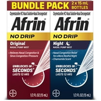 Afrin No Drip Original and Night 12hr No Drip Pump Mist 2 15ml Bottle Bundle Pack