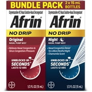 Afrin No Drip Original and Night 12hr No Drip Pump Mist 2 15ml Bottle Bundle Pack