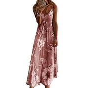 Womens Summer Boho Sleeveless Gradient Color Dress Ladies Casual Long Maxi Dresses Sexy V Neck Beach Holiday Party Cocktail Swing Dress Sundress S-5XL